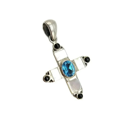 CSX Thailand Sterling Silver .925 Reversible Gemstone Cross Crucifix Vintage - Picture 2 of 4